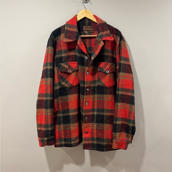Vintage Red Plaid Canadian Camper Wool Coat by George Richards - Picture 1 of 6